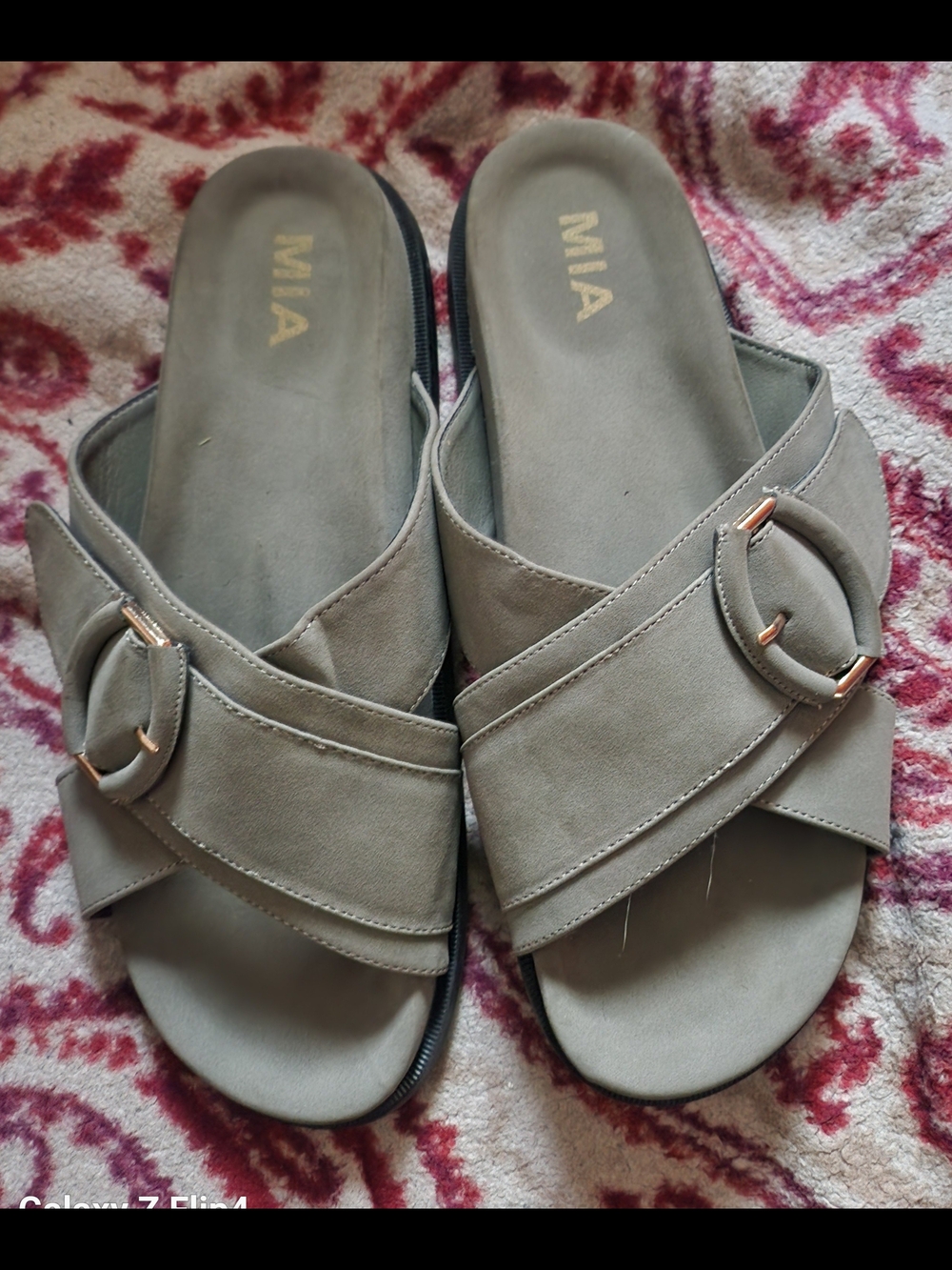 MIA Women's Gray Slide Sandals with Buckle Detail